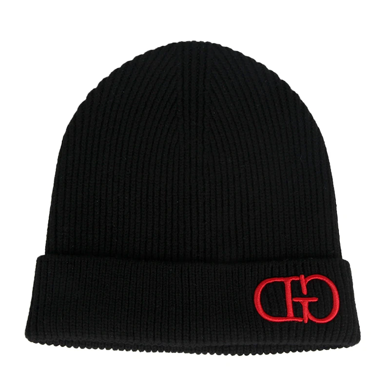 Custom 3D Embroidery Logo Merino Wool Knit Beanie Hat Autumn Winter Style With Character Pattern and Plaid Design for Business