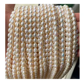 5-6mm High Quality Loose Pearls Strand Natural Rice Freshwater Pearl Beads DIY Jewelry Making Bracelet Necklace Earrings