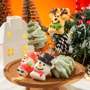 Cartoon Lollipops Candy Christmas Cross-Border Snacks Kosher Halal Mint Flavored Soft Fruit Sweet Marshmallows Coated Decoration