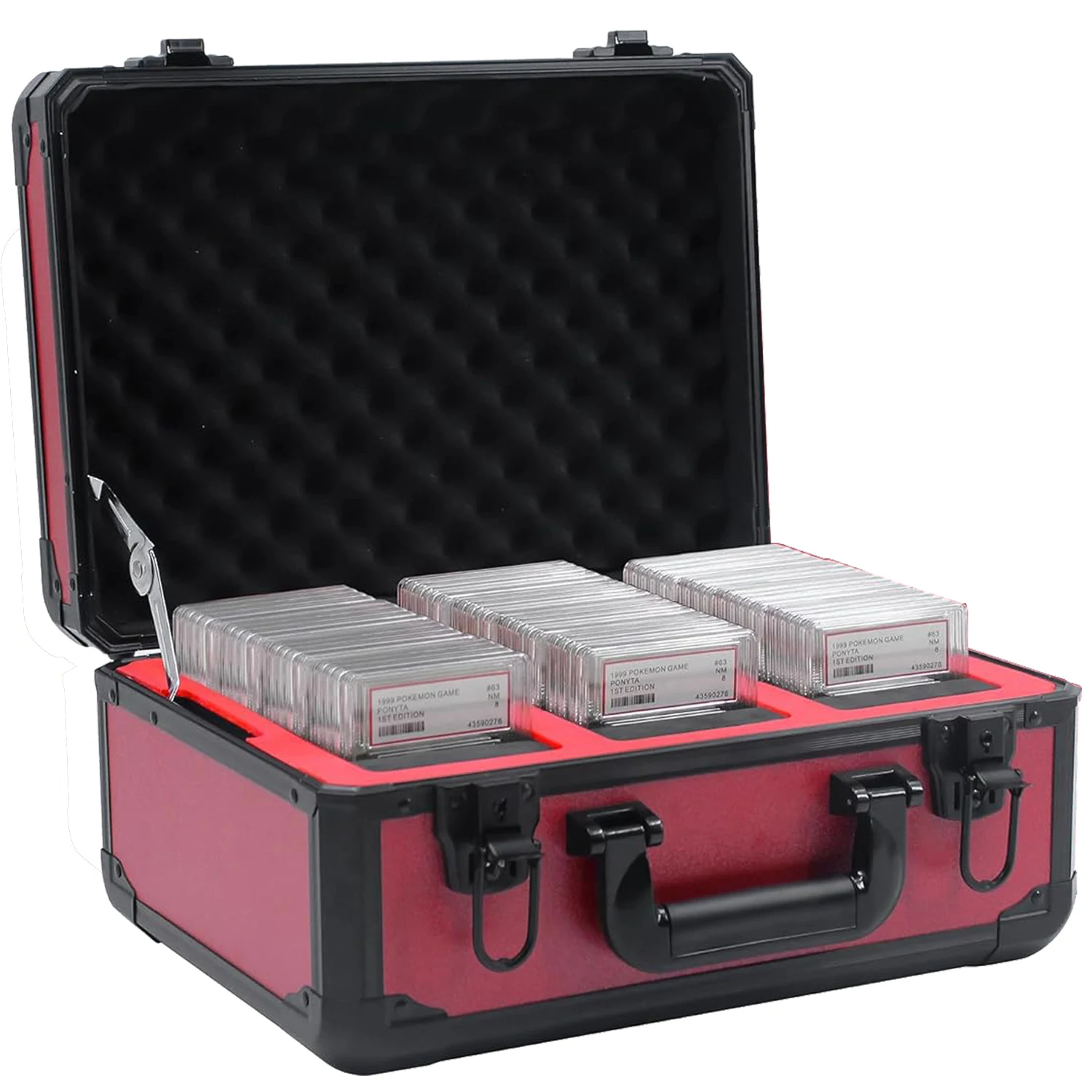 Custom 3 Row Luxury Red Color Portable Aluminum Frame Coin Graded Sports Trading Card  NGC BGS Display Storage Box Slab Case