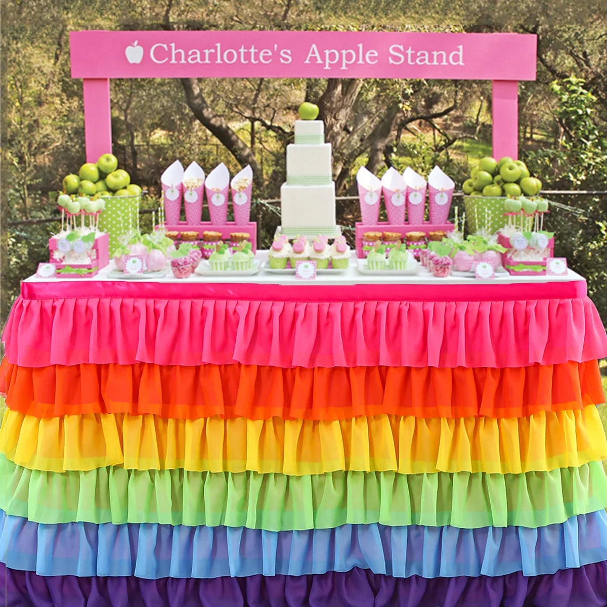 Rectangle T or Round Tutu Table Skirting for Party Wedding Birthday 6 Layer rainbow Ruffled Table Skirt