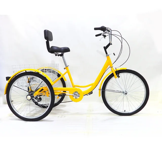 Foot Powered Adult Three Wheel Bicycle Adult Tricycle 24 Inch 7 Speed Pedal Three Wheels Bike with Large Basket