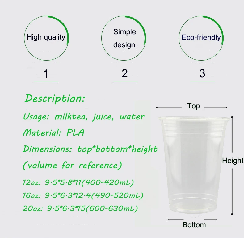 95mm PLA Clear Cup Biodegradable Disposable Cup for Cold Drinks Compostable details