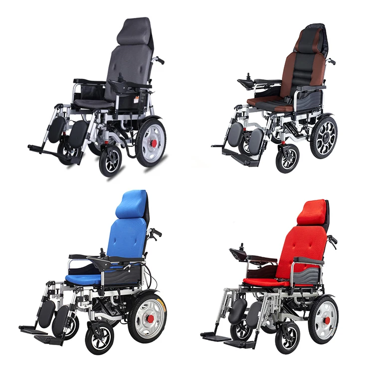 2023 New Hot Sale Cheap Foldable Portable Electric Wheelchair High Backrest Folding Reclining Wheelchair