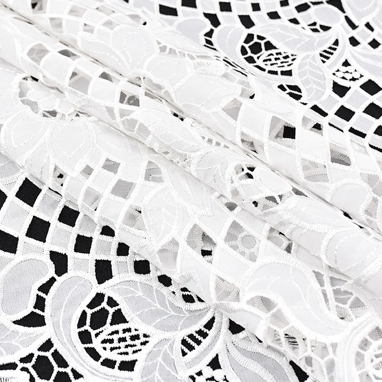 New Polyester White Trim Embroidered  Lace Embroidery Fabric for Women Party Dress Embroidery Lace Fabric