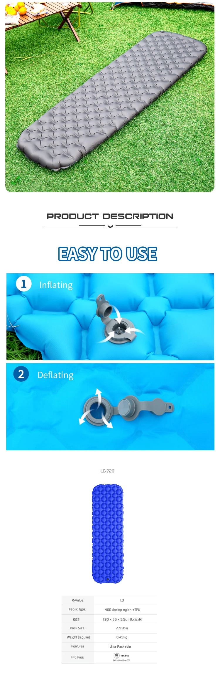 High Quality Hot Sell Compact Air Inflation Sleeping Pad Traveling And