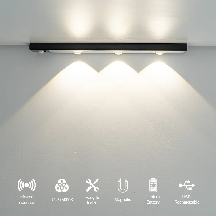 Led Cuisine, Sans Fil USB Rechargeable Lampe de Placard, 6000K Led Cuisine Sous Meuble, Magnétique Dimmable à Détecteur de Mouvement pour Placard Escalier Cuisine (20cm2 Pack