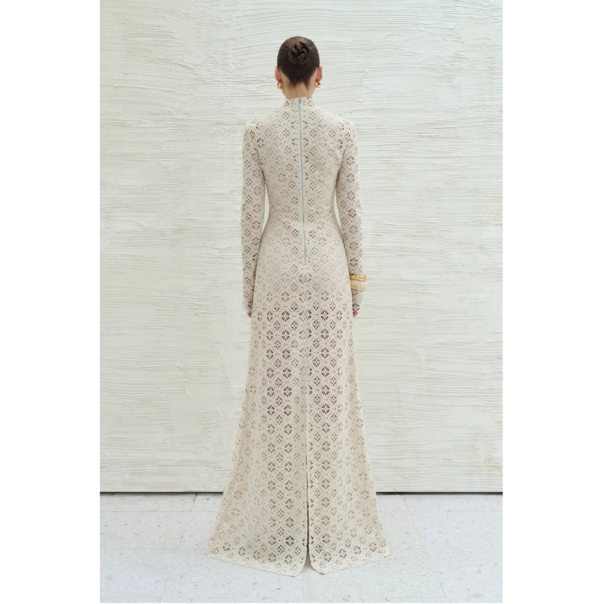 New Collection 2025 Dresses Women Casual ODM Service BINNAT EMB LACE LONG DRESS IVORY Elegant Long Sleeve Women Dresses