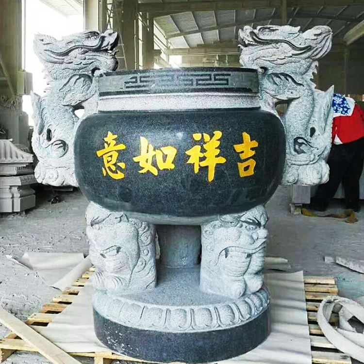 龍彫刻 香炉 天然石 置物 中国仏教寺院卸売 天然花崗岩製 大型龍香炉 香炉と香炉台 KOURO XIANG