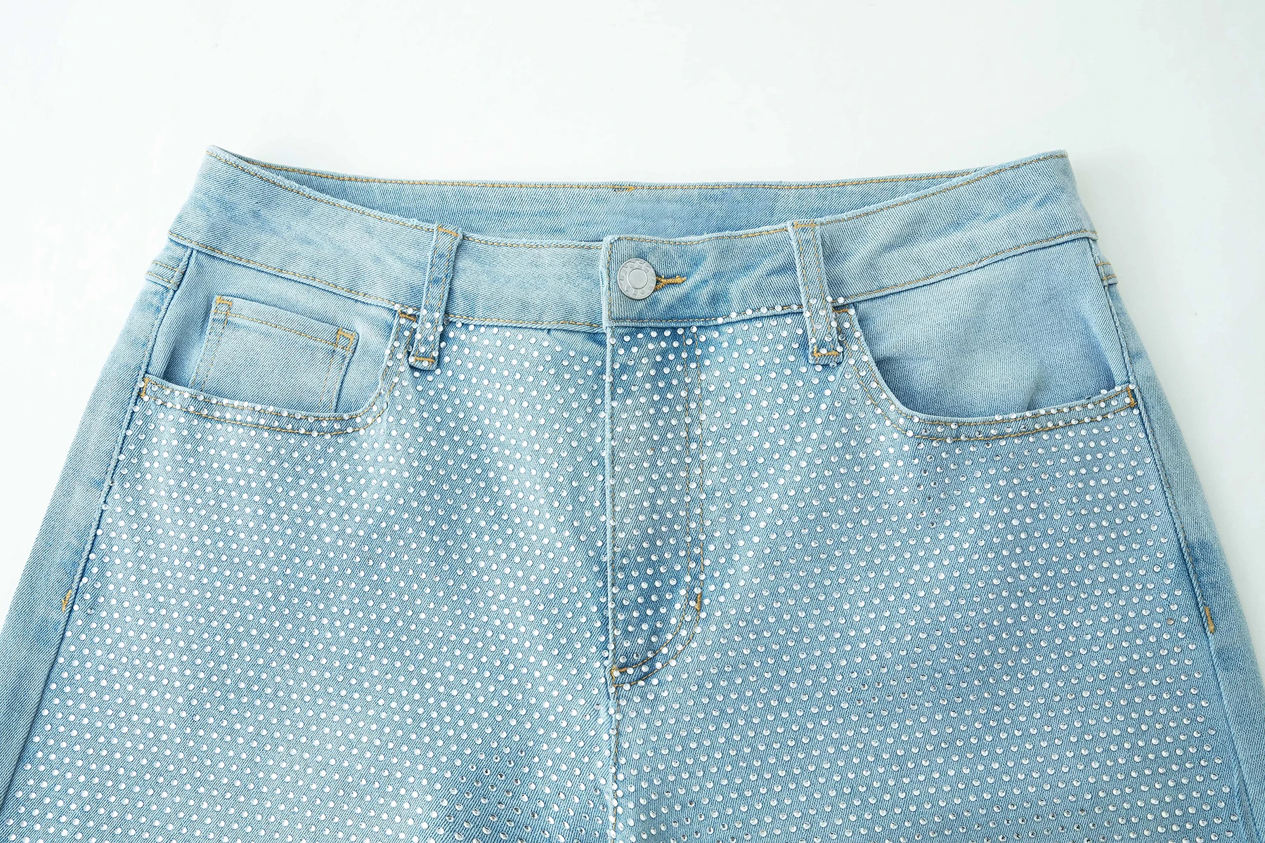 Custom Washed Washed Rhinestone Wide Leg Jeans Denim Pants Wide Leg Denim Jeans Baggy Women's Pants Women Jeans