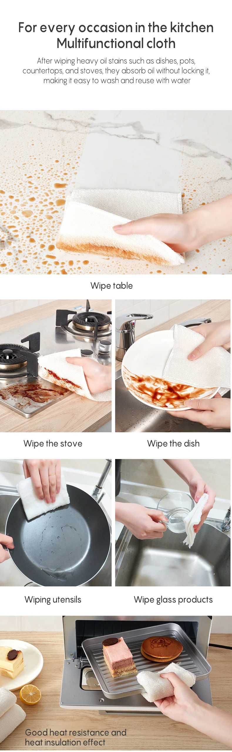 Kitchen Bamboo Fiber Dish Towels Absorbs Water Doublelayer Thickened