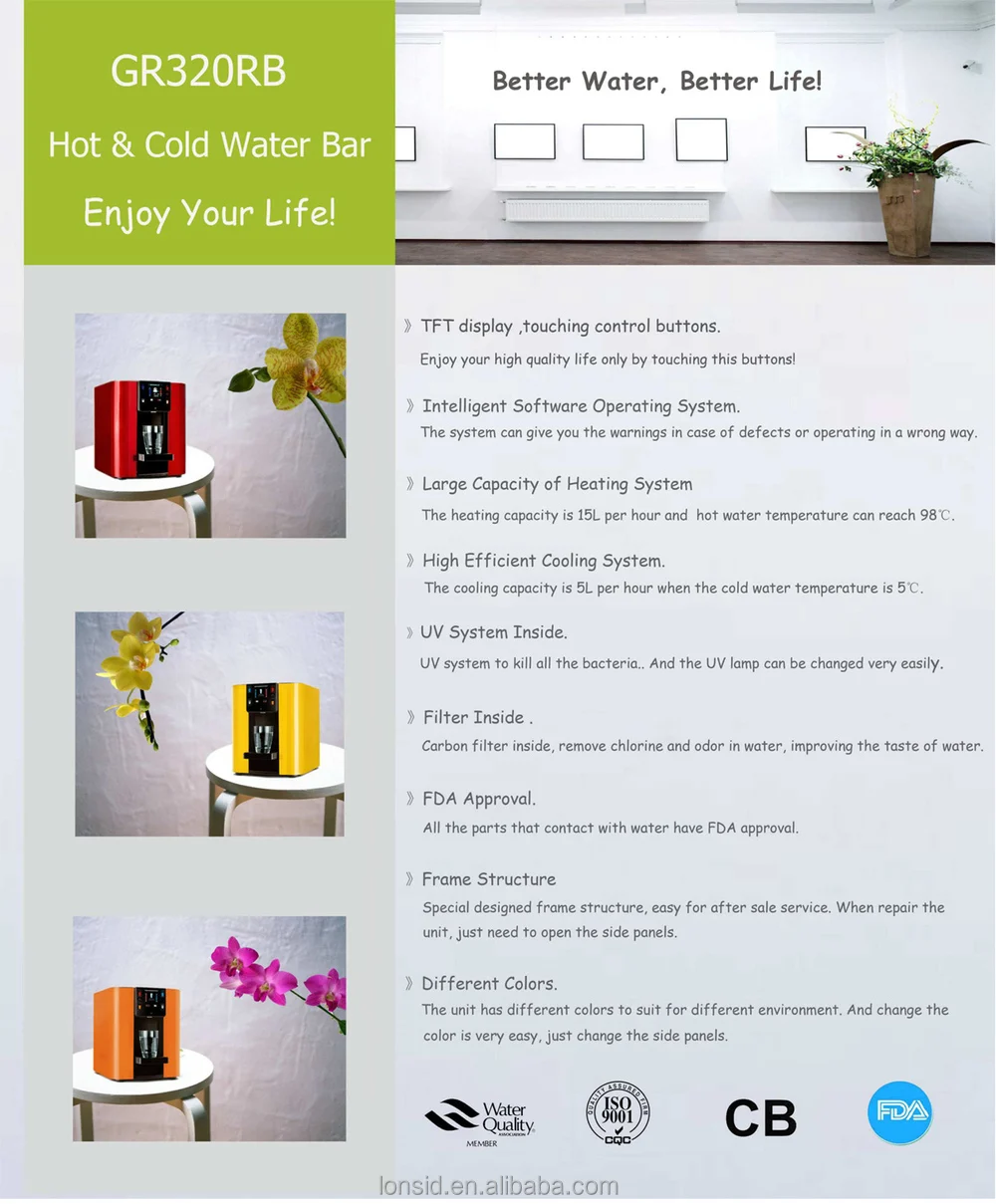 Electronic Smart Touch Screen  Hot Cold and Warm Water Dispenser Pump Mini Water bar with Alkaline Water Filter