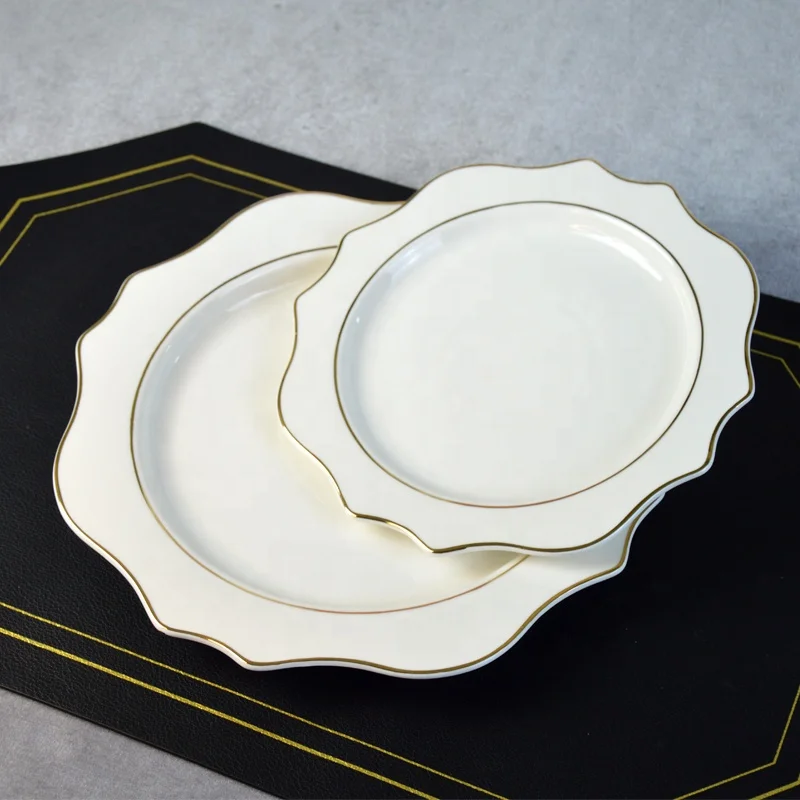 Ceramic Porcelain Gold Rim Serving Plates Back to School 8inch 10inch Customized Color Handpainted Dish with Your Logo