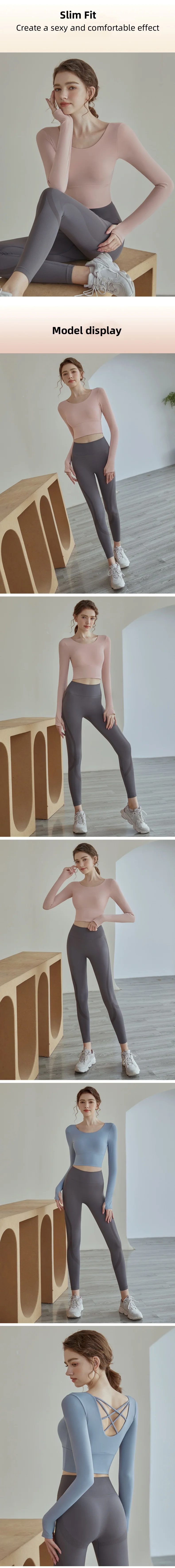 Women's Sportswear Wholesale High Quality Yoga Gym Workout Clothing Fitness Suit Running Sports Breathable Long Sleeve Top details