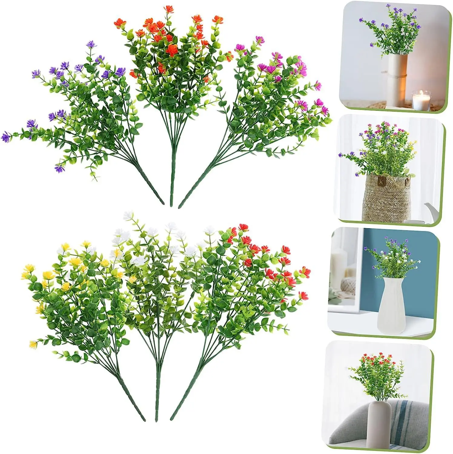 Artificial Eucalyptus Flowers Uv Resistant Boxwood Shrubs Plastic ...