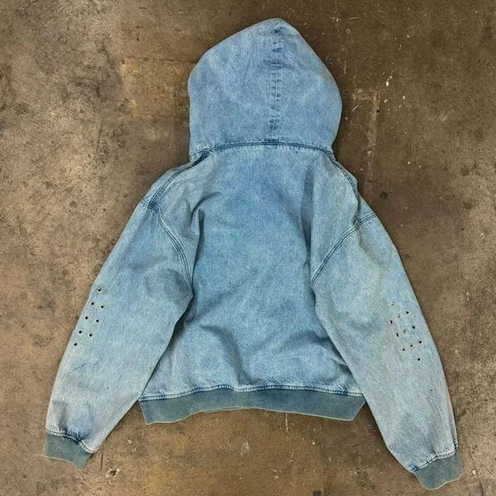 Custom Unisex Winter Cartoon Sweatshirts Cotton Pullover Regular Fit Heavyweight Distressed Vintage Embroidered Acid Wash gallery 4