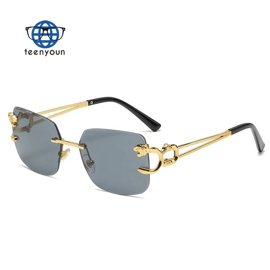Teenyoun Multi Color 90S Rectangle Small Frame Sun Glasses Woman Man Tiger Design Transparent Metal Square Rimless Sunglasses