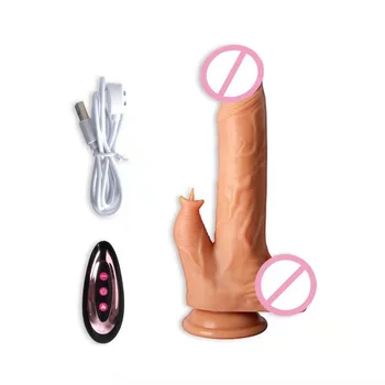 Factory Direct Realistic Female Masturbation Telescopic Silicone Vibrator Dildo with Wireless Remote Control Anal Plug Sex Toy