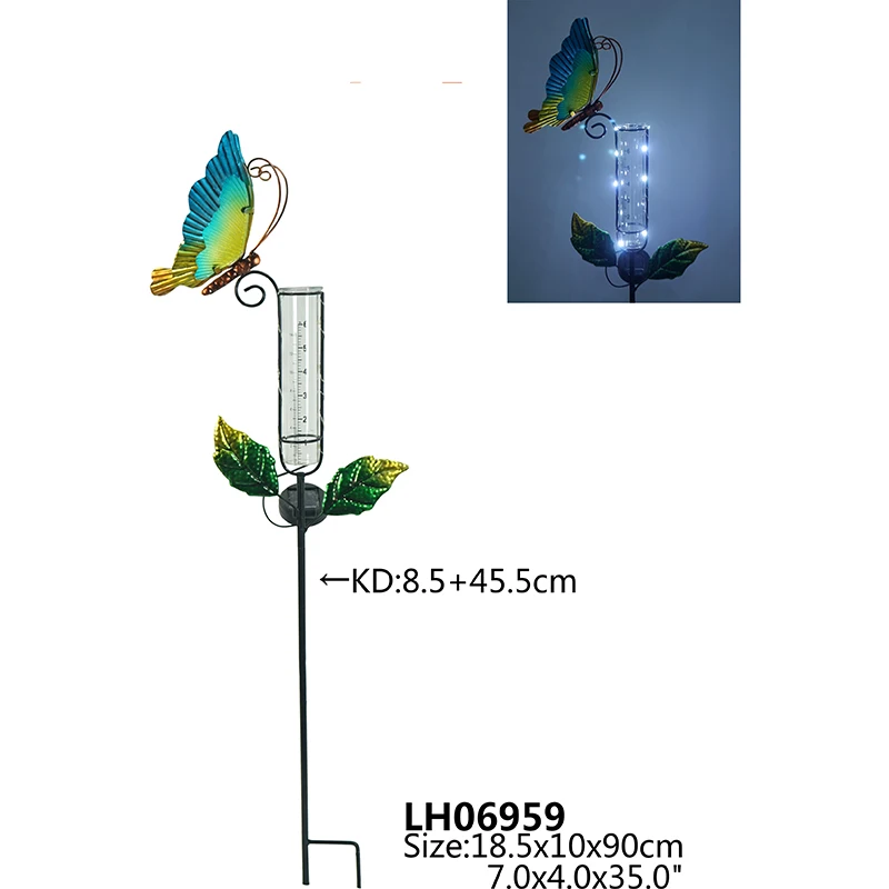  Solar Butterfly  Rain Gauge Stake Patio Metal  Rain Gauge solar rain gauge stake