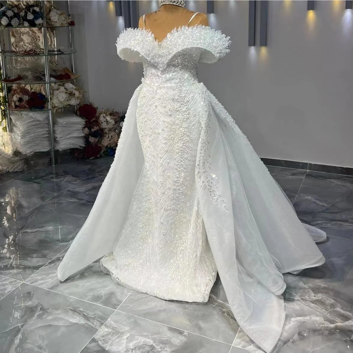 convertible wedding dress ball gown to mermaid Cowl-Neck Convertible Strap Mermaid Wedding Dress