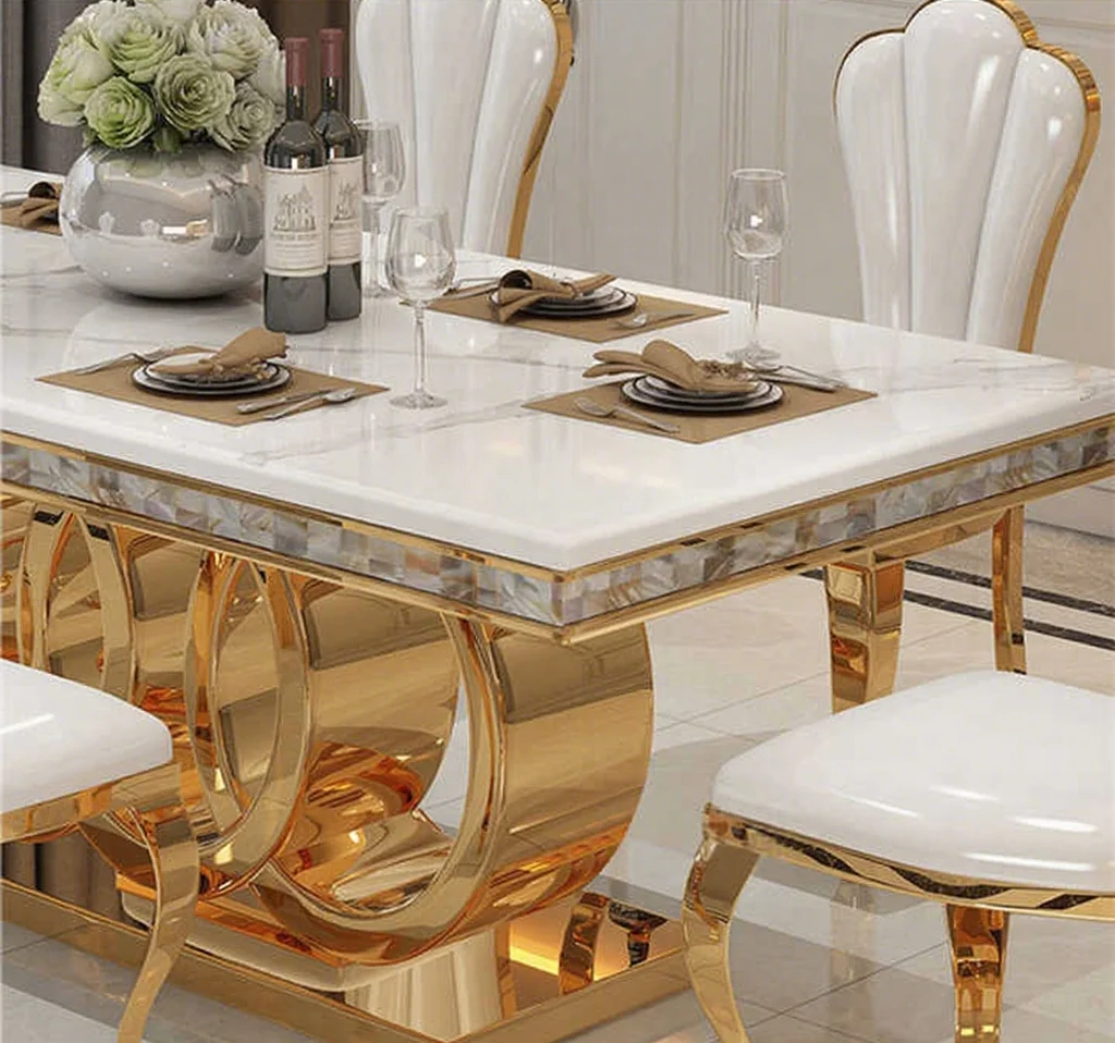 product luxury italian white marble 8 seater rectangular dining table modern style with leather chairs dining room furniture wholesale875-5