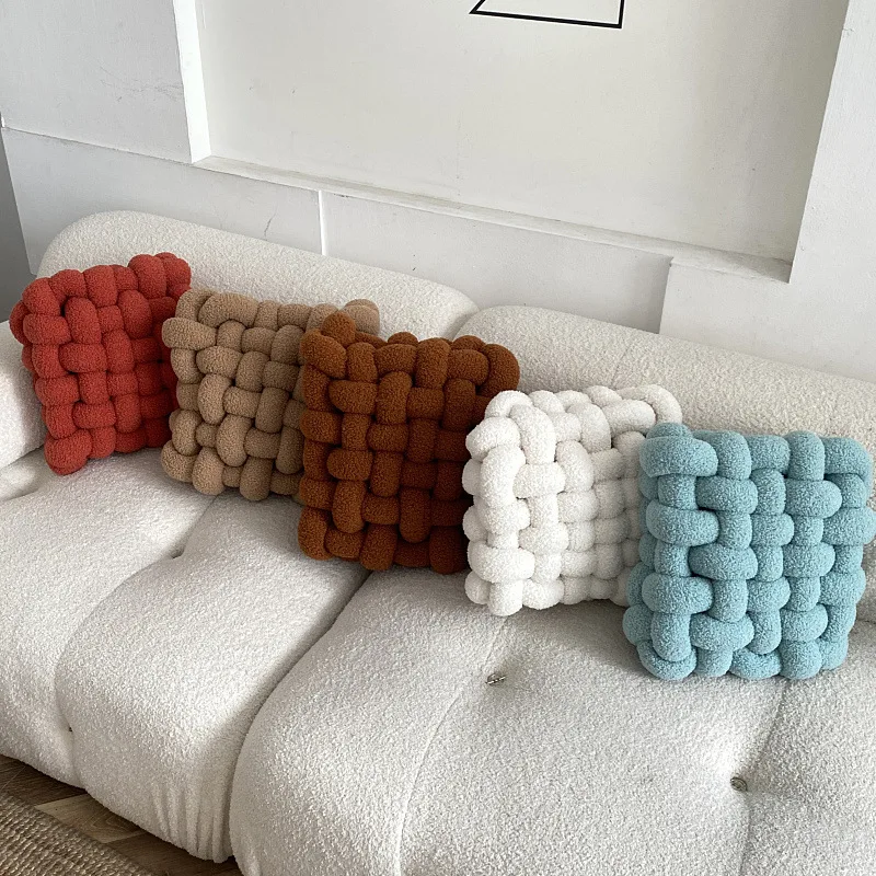 Lamb Wool Knitted Throw Pillow Square Woven Chair Cushion Simple Style Plush Decorative Sofa Seat Cushion&Pillow manufacture