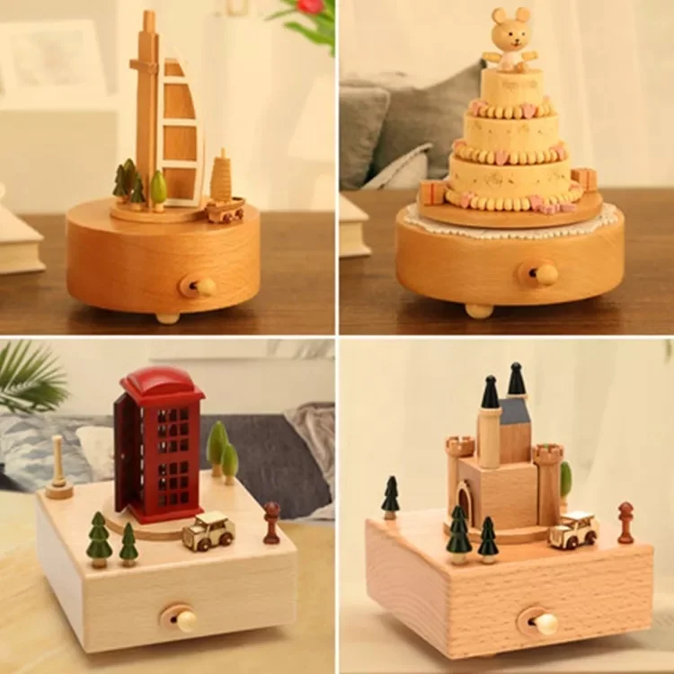 美品★ レア 木質のオルゴール 秋の列車 子供が最高のプレゼント 子供を趣味 列車巻線 曲目 《Gounod-Ave Maria》 サイズ14.5*14.5*13cm  子供のための機械式列車木製オルゴールクリスマスギフト