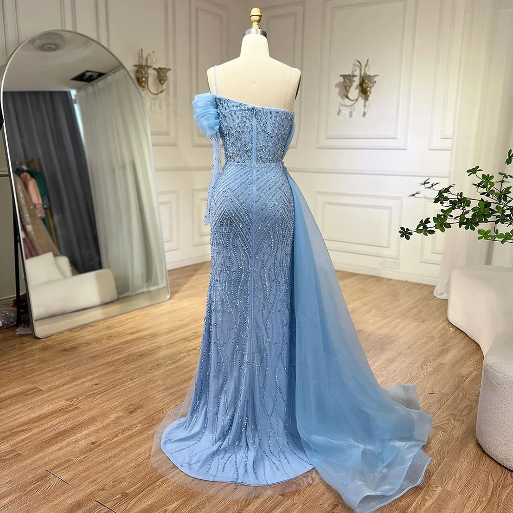 Blue/Nude/Caramel/Lilac Mermaid Elegant One Shoulder Evening Dresses Luxury  Pearls Beaded for Women Wedding Party Gowns 2024| Alibaba.com