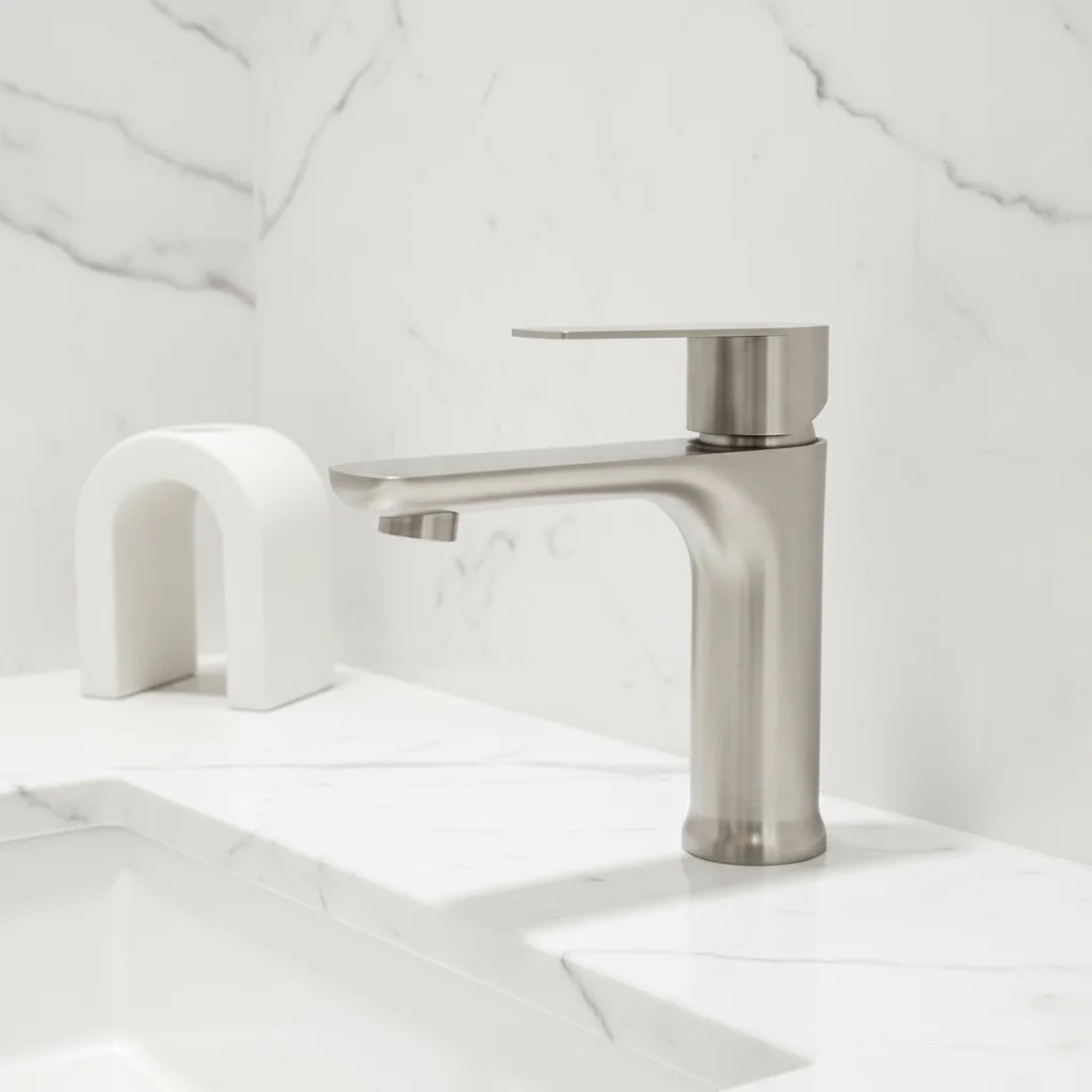Modern SUS 304 Stainless Steel Single Hole Deck Basin Ceramic Valve Core Brushed Finish Single Cold Water Tap for Bathroom