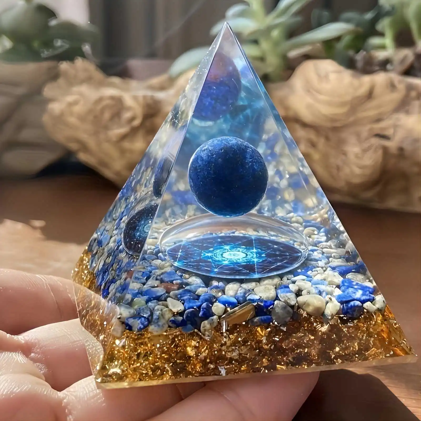 1pc Ogan Positive Energy Pyramid Desk Decoration Lapis Lazuli Pyramid