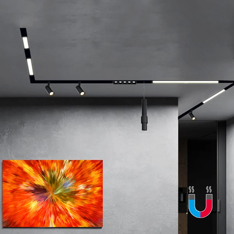 Светодиодный Трековый светильник, линейная направляющая, Cob, с регулируемой яркостью, 48 В, встроенный светильник, магнитный Трековый светильник, система освещения