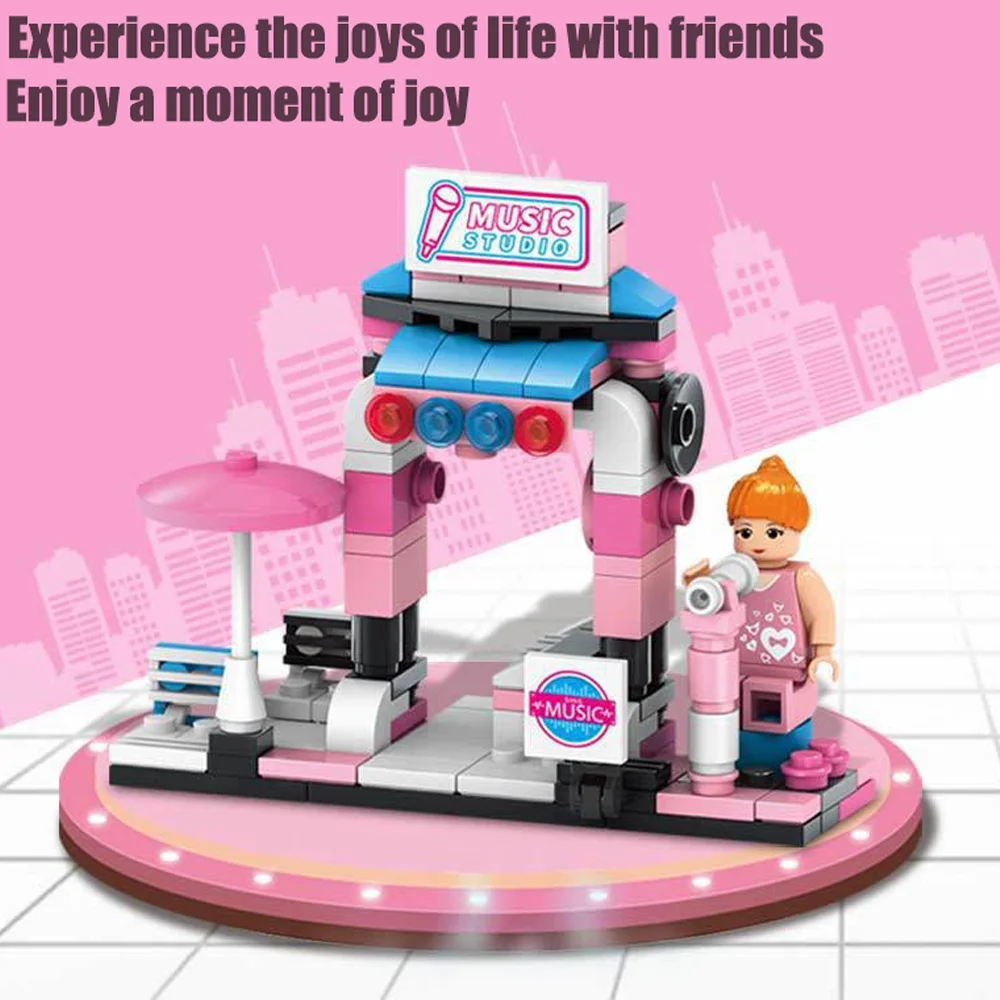 NEW 6-In-1 Mini Music Studio Block Toys Happy Time Build Block Set Outdoor Activity Jukebox Construction Set Toys for Girls