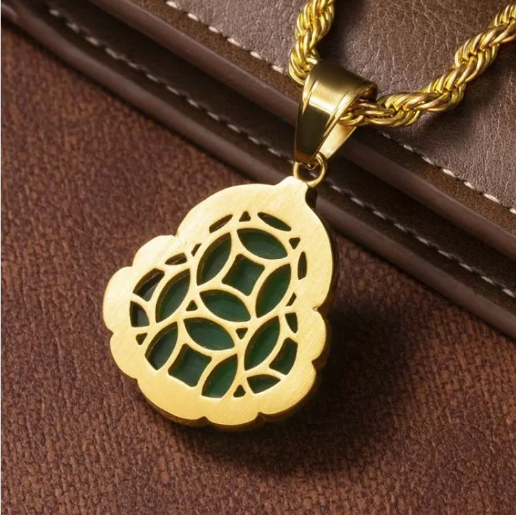 Pendentif bouddha en Jade vert/rouge glacé, avec collier en or 14 carats,  bijoux yasuyinggem, manitanite