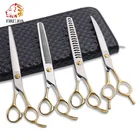Best Gold 7.0/7.5 Inch Best Pet Cutting Thinning Scissors Curved Shears Kit Gold Dog Beauty Grooming Scissors Set