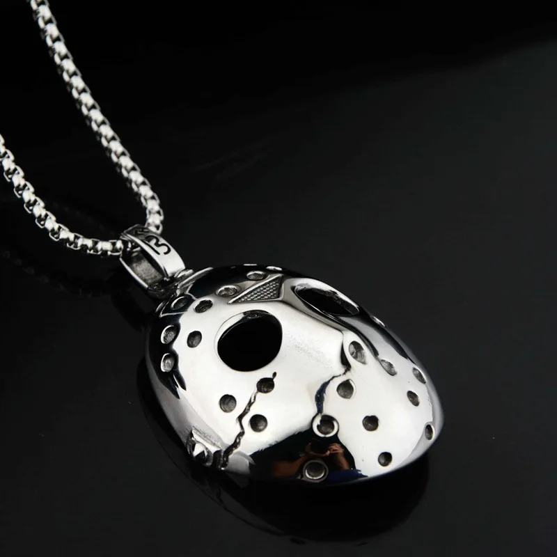 JASON MASK FRIDAY 13TH PENDANT SILVER CUBAN LINK CHAIN NECKLACE HIPHOP RAPPER