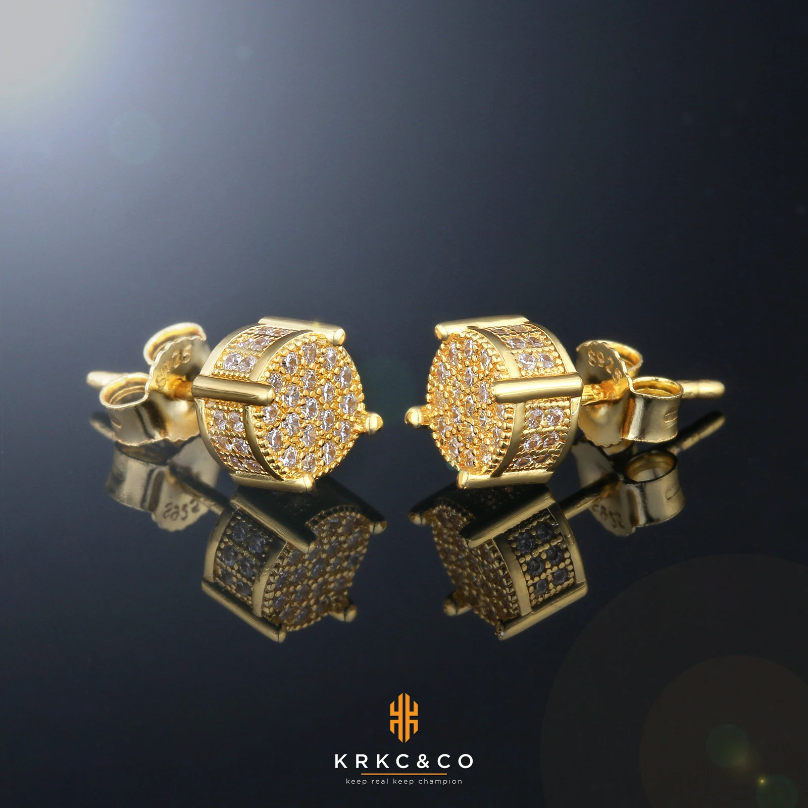 USA 14K Golden Plated 925 Sterling Silver 5A+ Cubic Zirconia Cluster Round Stud Earrings Men Women Jewelry Gift Aretes De Hombre - Image 5