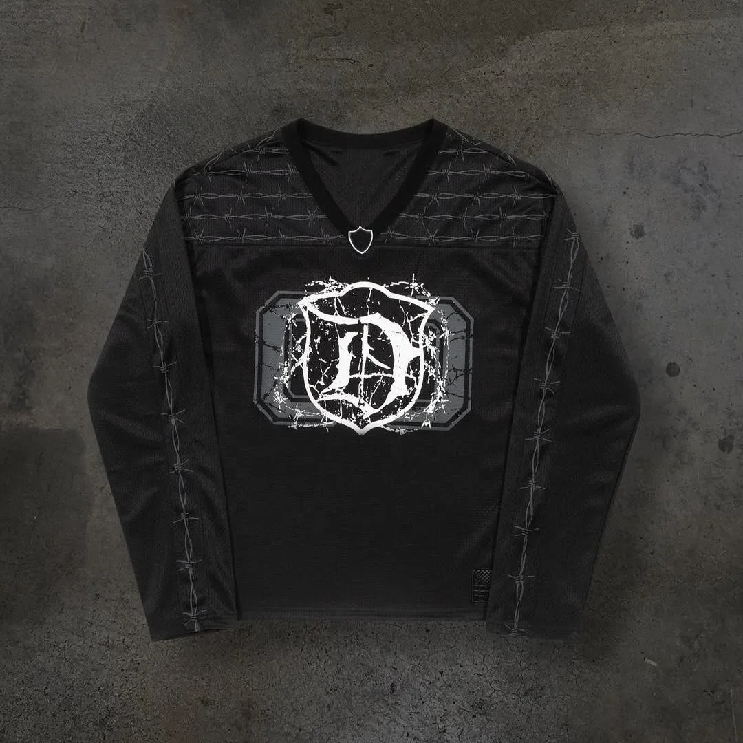 Męski sweter w stylu vintage dark streetwear, z cyfrowym nadrukiem, oversized, luźny krój – możliwy do personalizacji