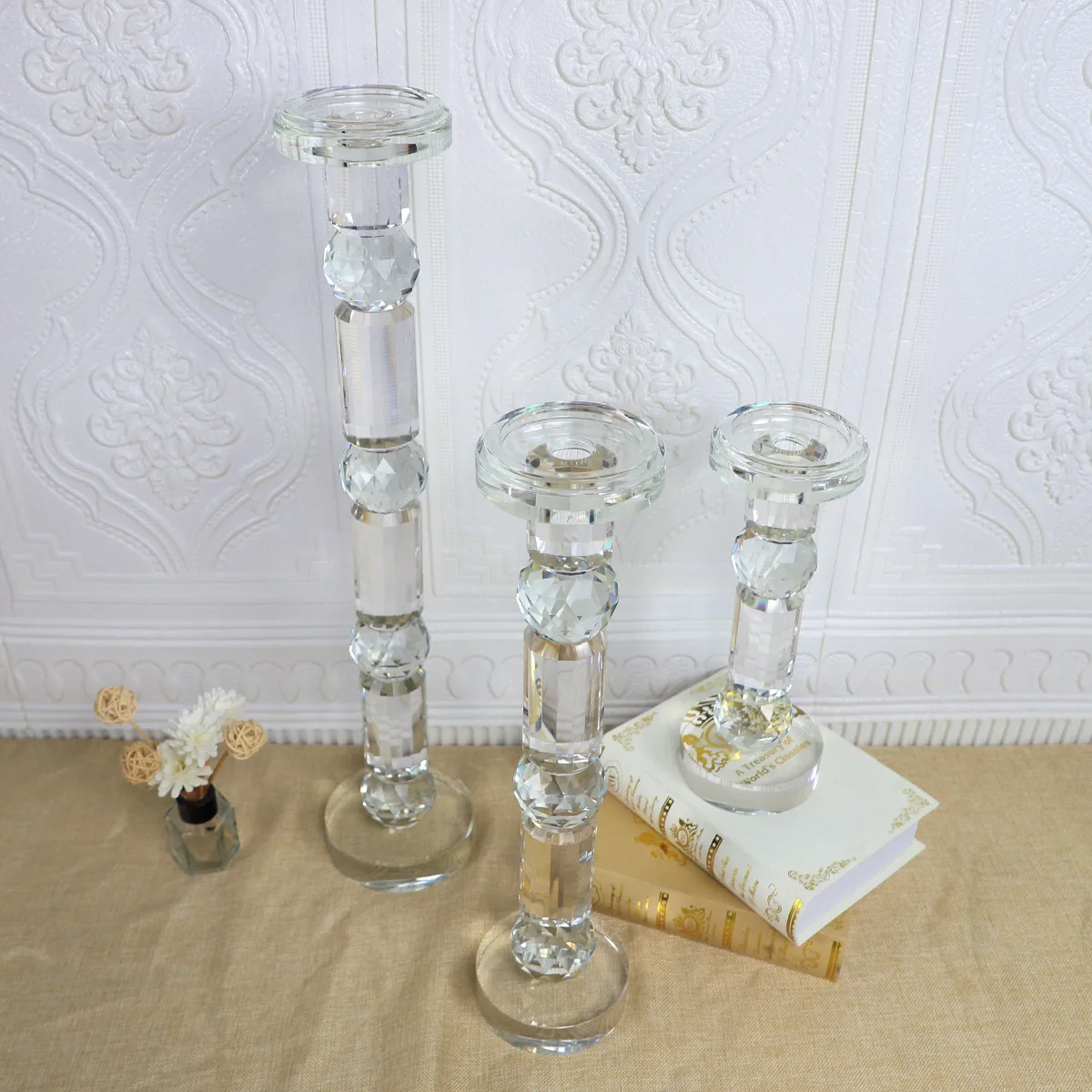 Battery operated handmade decorative crystal candles luxury other candle holders lanterns and candle jars factory