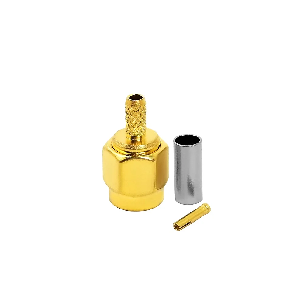 Factory 50 Ohm Gold Plated RP SMA Male Plug Crimp for RG316 RG174 WTLMR-100 Reverse Polarity RF Coax Coaxial Connectors