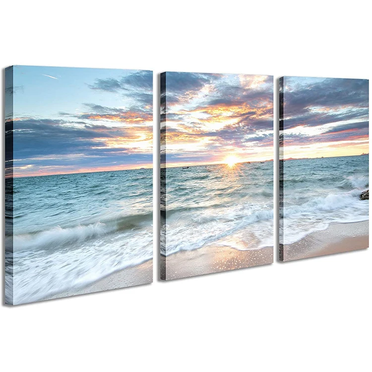 Modern Canvas Painting Wall Art Colorful Sunset Over Ocean On Maldives ...