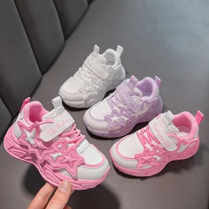 Star Design Girls Leisure Platform Sneakers Low MOQ White Kids Sports Footwear Wholesale Fashion Children's Casual Shoes