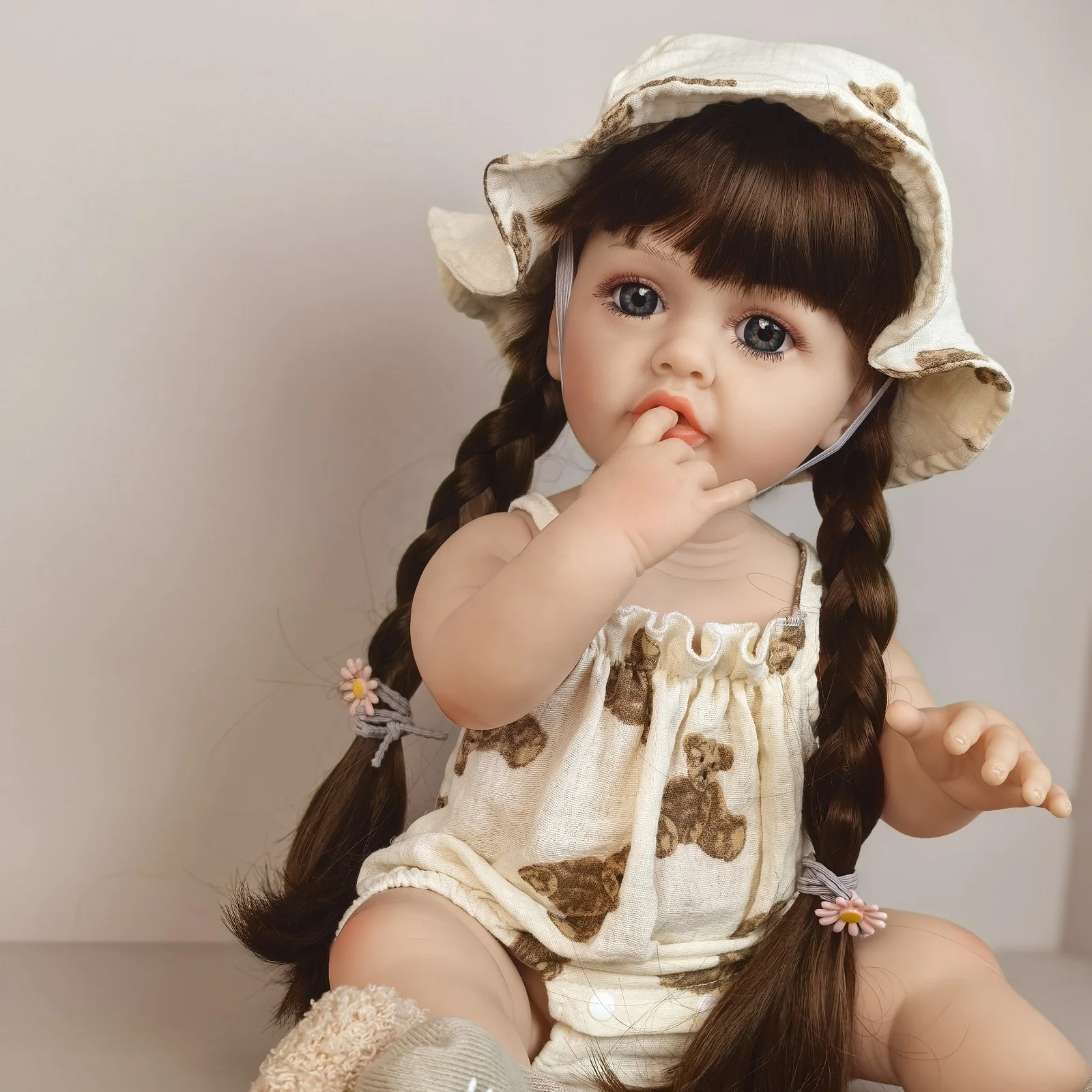 22'' Realistic Full Silicone Body Brown newest Long Hair Lifelike Baby Girl Doll