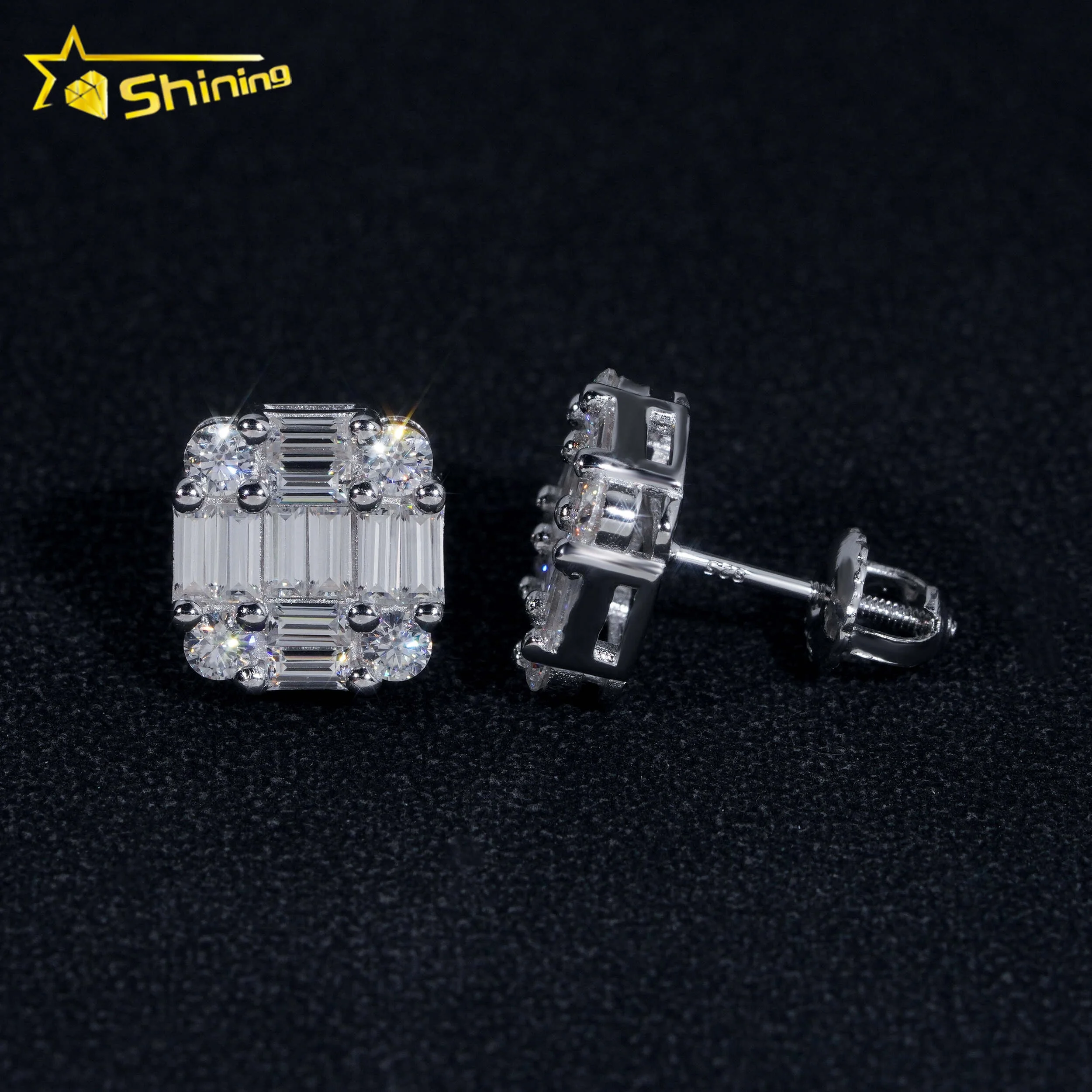 Hip Hop Design Baguette Diamond VVS Iced Out Moissanite Stud