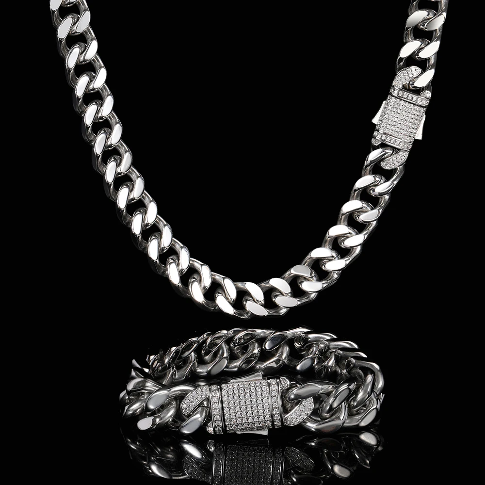 Wholesale Hip Hop Stainless Steel Lock Clasp Cuban Necklace 14k 18k ...