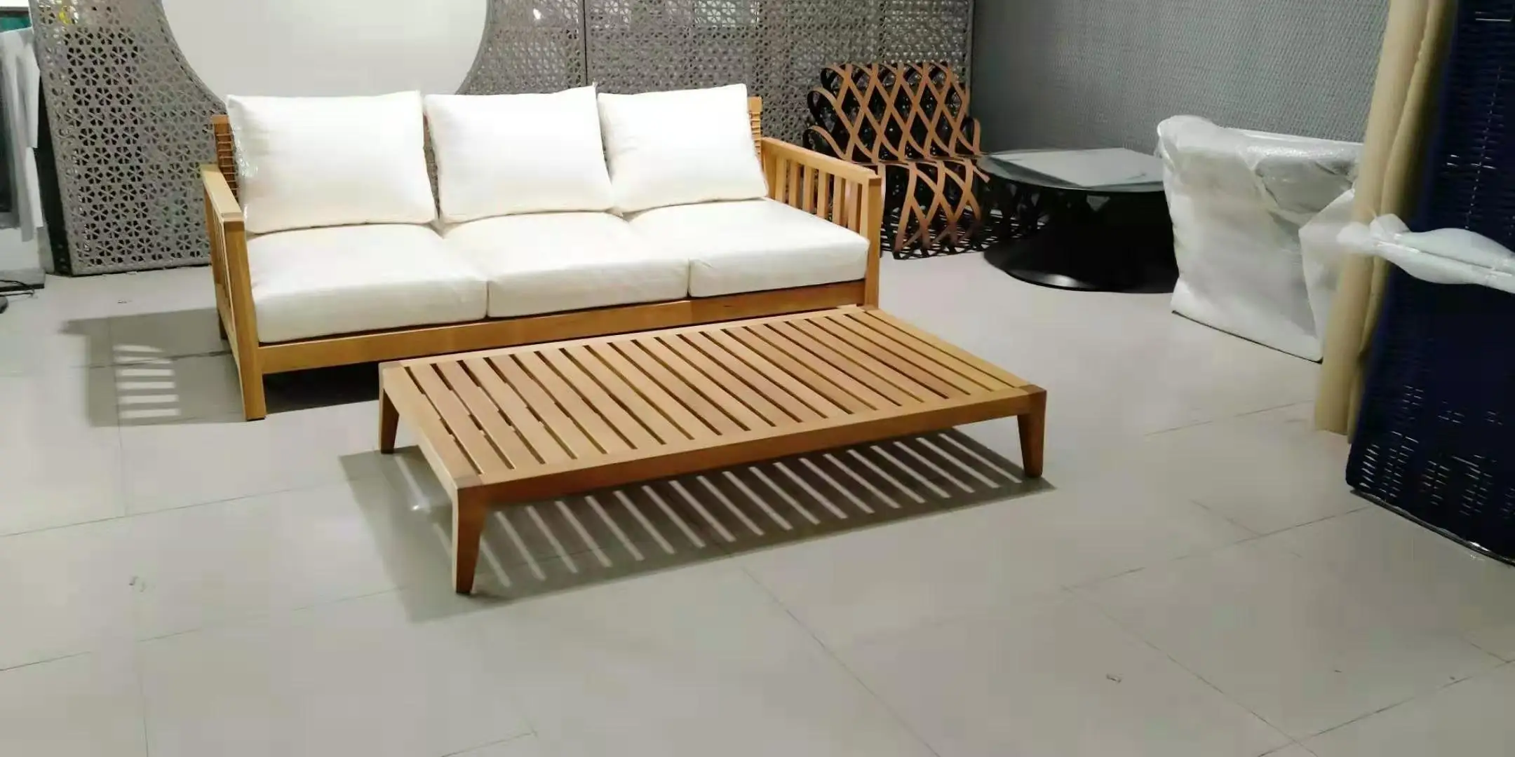 Teak Wood 4-Position Sun Bed Outdoor Lounger Garden Patio Chair w Tray 2 Wheels(local pick up) main image 0