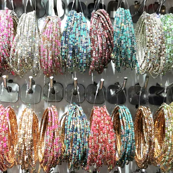 Fashion Rhinestone Bracelet for Women, Elastic Stretchable Multi-Colors Shiny Bracelets Crystal Bangles Bulk Stock