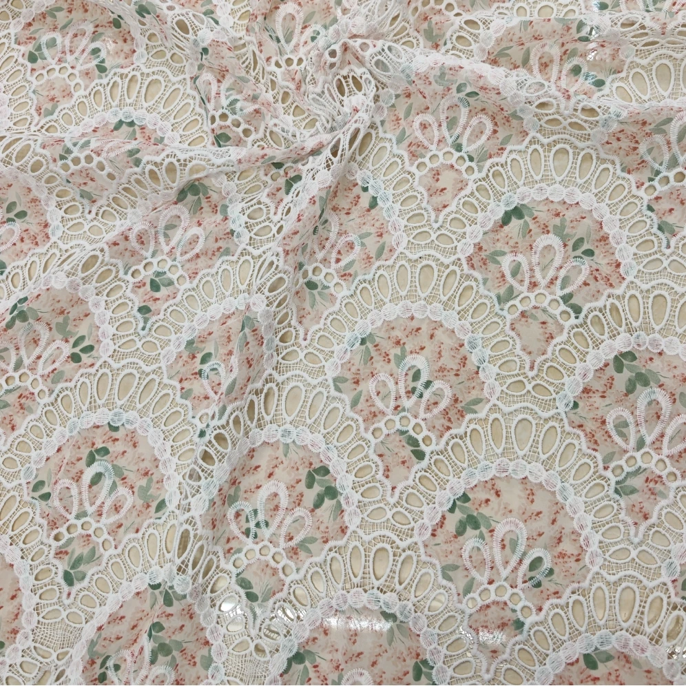 Thin Chiffon Printed Embroidered Lace Soft Print Net Embroidery Fabric  Polyester Floral Embroidered Tulle Fabric for Dresses
