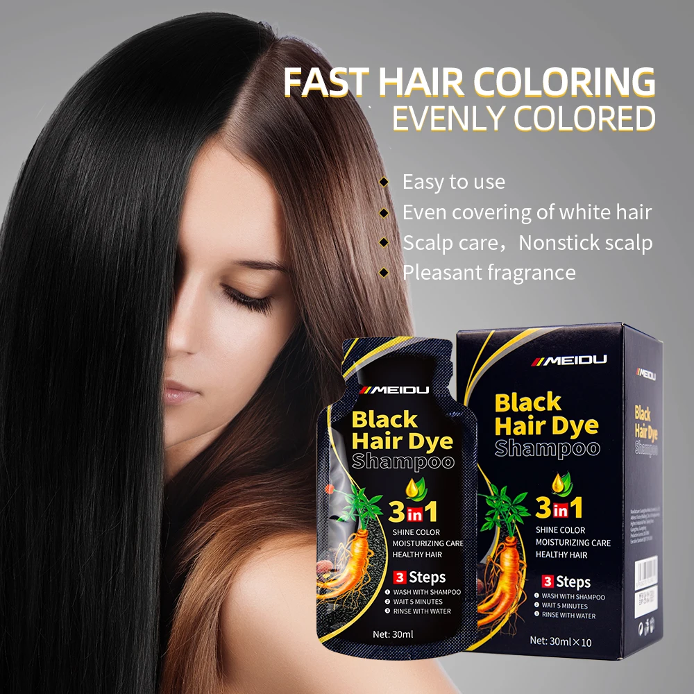 3 in 1  Fast Magic Permanent Dark Brown Black Sachet Herbal Hair Dye Shampoo
