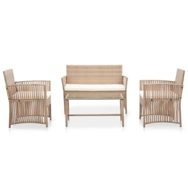 HOMECOME 4-Piece Modern Design Outdoor Furniture Garden Patio Conversation Set Rattan Wicker Weaving Sofa & Chair Soft Cushions