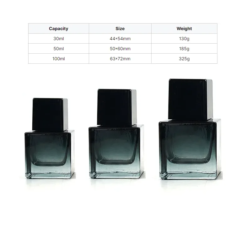 30ml 50ml 100ml Customized Gradient Black Square Perfume Bottles with ABS Square Lid